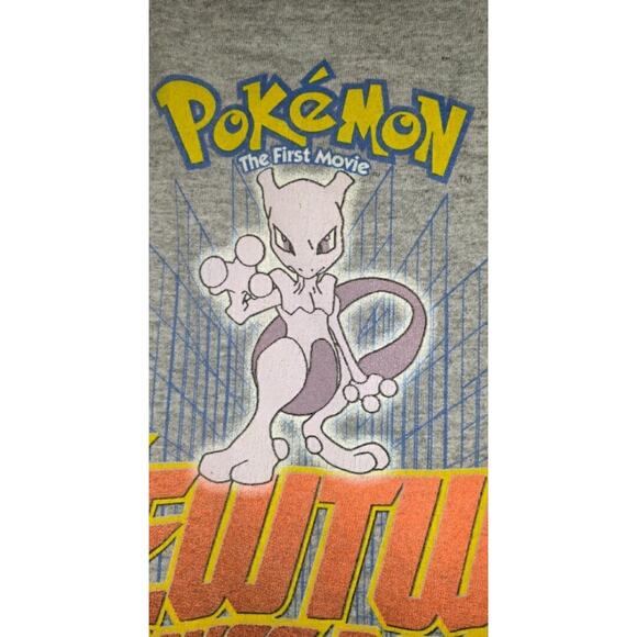 VTG Pokemon MEWTWO Long Sleeve Gray T Shirt Kids L FIRST MOVIE 1999 Nintendo - Picture 6 of 14